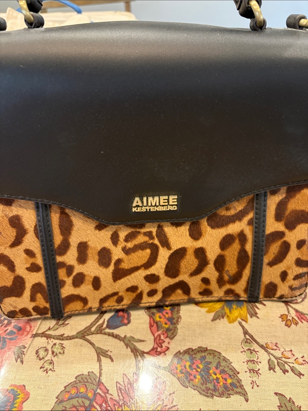 Aimee Kestenberg Black and Leopard-Print Satchel